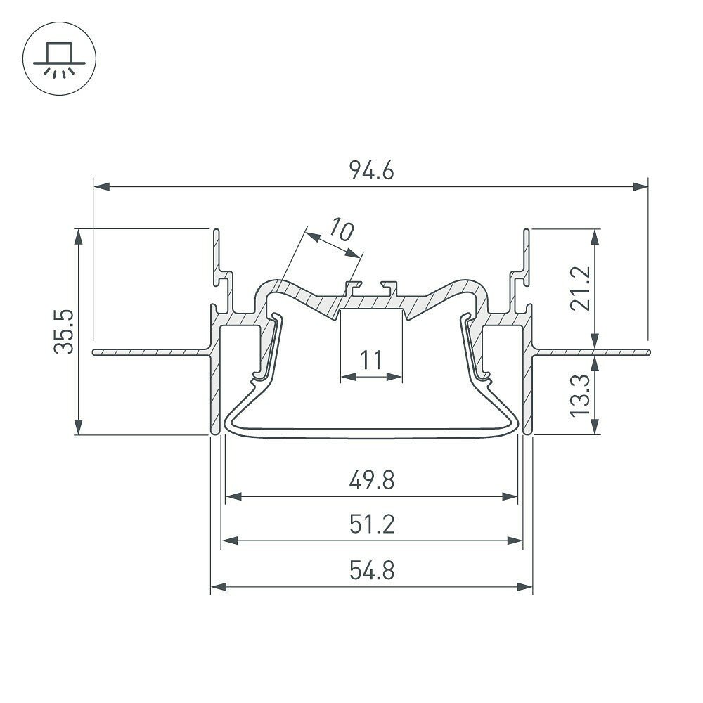 Профиль встраиваемый со скрытым фланцем Arlight FOLED-50-CEIL-CENTER-2000 - фото №3