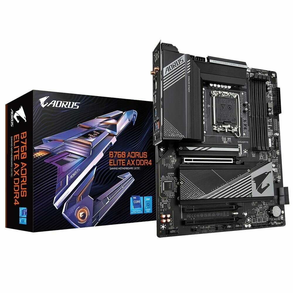 Материнская плата Gigabyte B760 AORUS ELITE AX DDR4, Socket 1700, IntelB760, 4xDDR4-3200, ATX, RTL