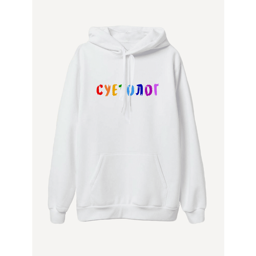 Худи PRINTHAN Худи мужское с принтом Суетолог PRINTHAN , белое, силуэт свободный, средней длины, утепленное, размер XL (52), белый