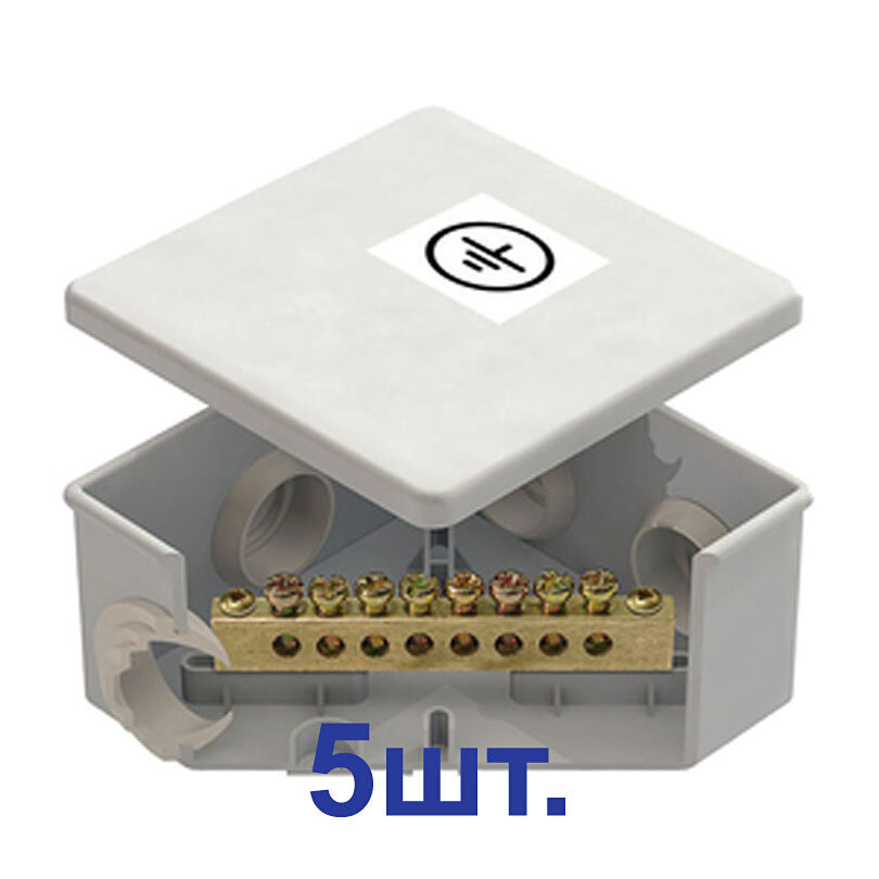 Коробка уравнивания потенциалов (GE41360) для открытой установки 85х85х40 мм 6 вводов серая IP44 с крышкой атмосферостойкая (5 шт.)