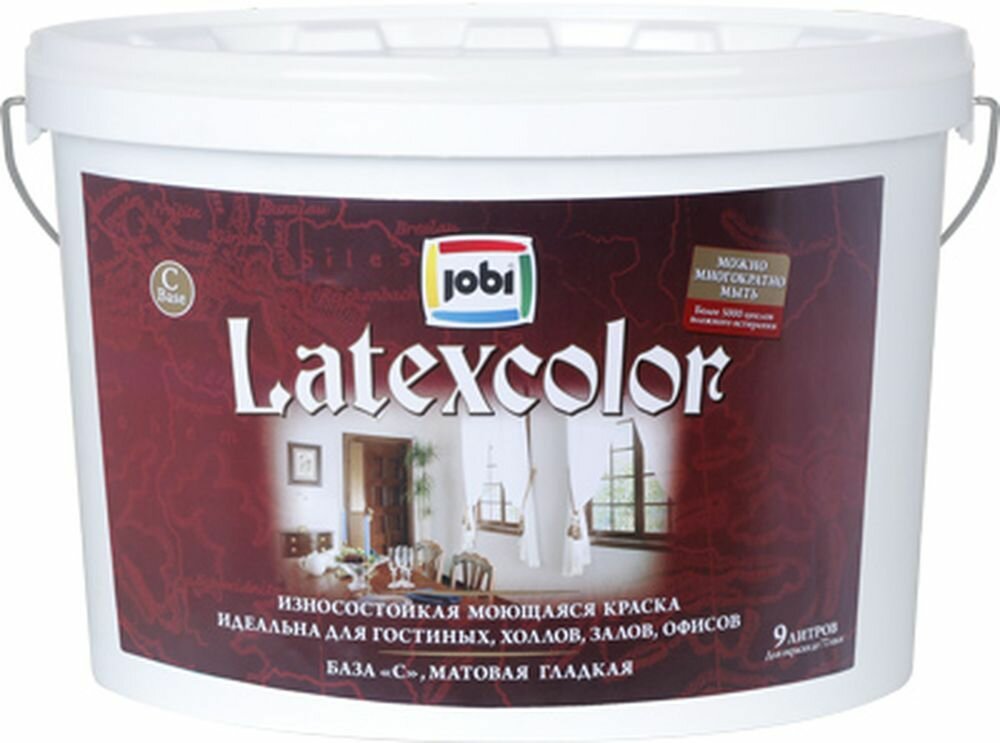 Интерьерная моющаяся краска JOBI LATEXCOLOR (База С) 9 л