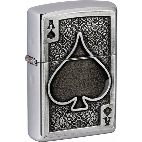 Зажигалка ZIPPO Ace Of Spades с покрытием Brushed Chrome, латунь/сталь, серебристая, 38x13x57 мм