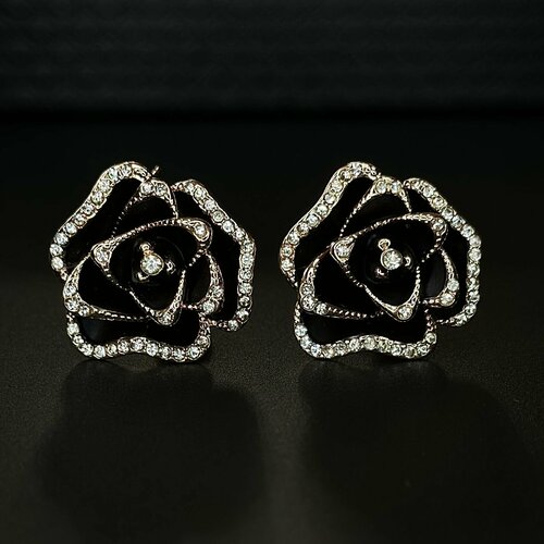 Серьги Rigant, искусственный камень, фианит, эмаль, черный