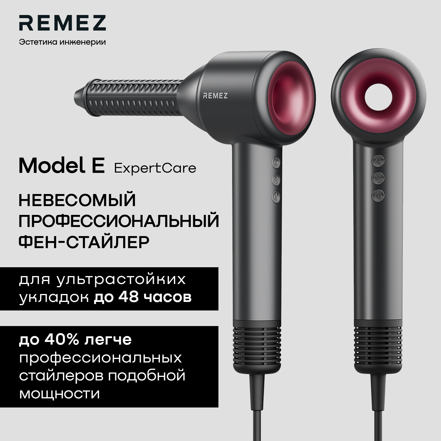 Профессиональный фен-стайлер с насадками REMEZ Model E RMB-703 - фотография № 1