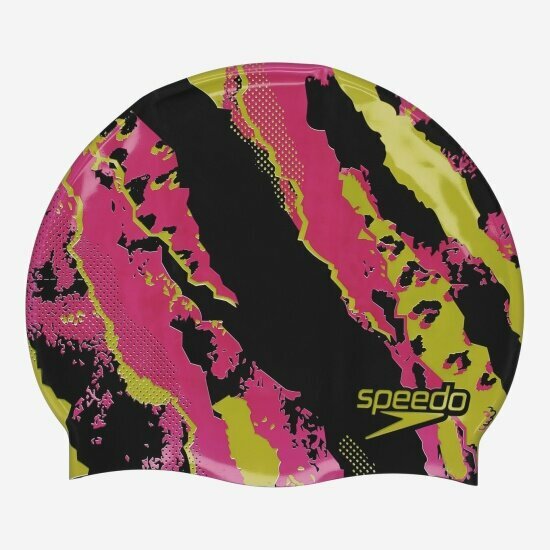 Шапочка для плавания Speedo силиконовая PRINTED SILICONE CAP AU BLACK/PINK, размер 52-58