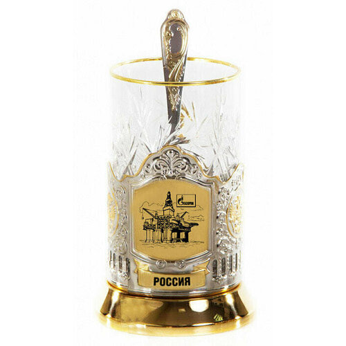 Подарочный набор c позолоченным подстаканником в футляре 3 предмета Газпром 12250₽