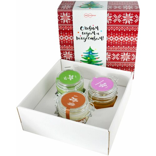 Подарочный набор С Новым Годом и Рождеством Ёлочка мёд с киви, расторопшевый, с кедровыми орешками бугель и ложечка медовая