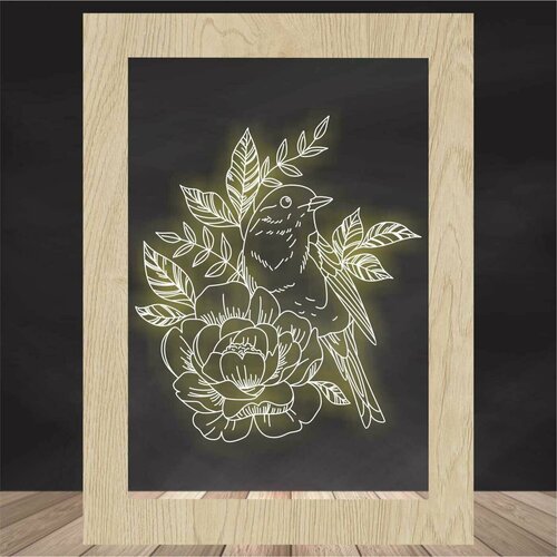 3Д Ночник с гравировкой / декоративный светильник в подарок - Серия животные Птичка / Птица