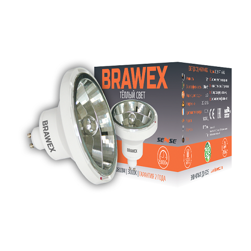 Светодиодная лампа BRAWEX 12Вт 3000К AR111m GU10 3906B-AR111m-12L