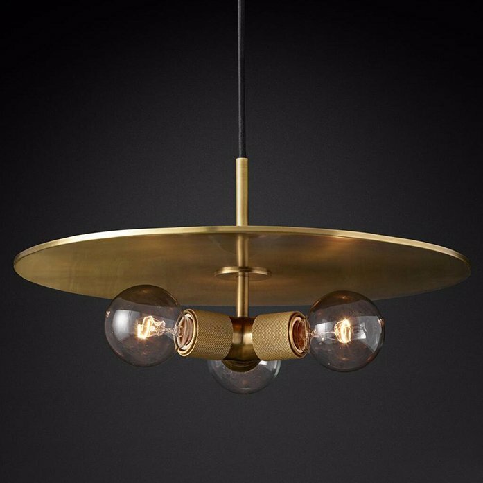 Люстра RH Utilitaire Disk Triple Pendant Brass