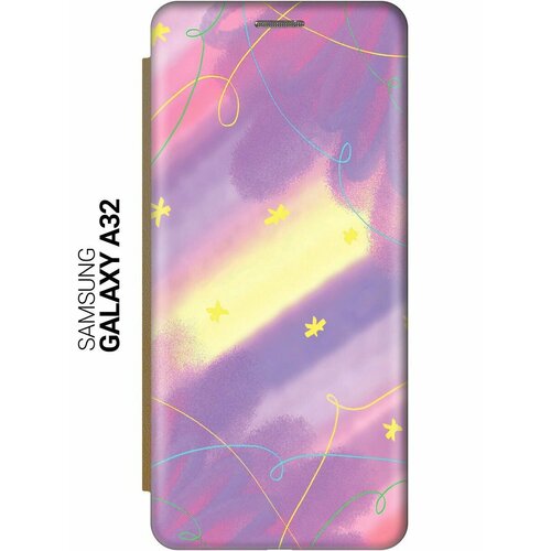 Чехол-книжка на Samsung Galaxy A32, Самсунг А32 c принтом Сиреневые сны золотистый чехол книжка на samsung galaxy a32 самсунг а32 c принтом сиреневые цветы в каплях золотистый