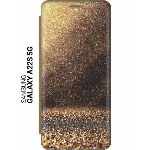 чехол книжка на samsung galaxy a22s 5g самсунг а22с c принтом синяя спираль золотистый Чехол-книжка на Samsung Galaxy A22s 5G, Самсунг А22с c принтом Золотая пыль золотистый