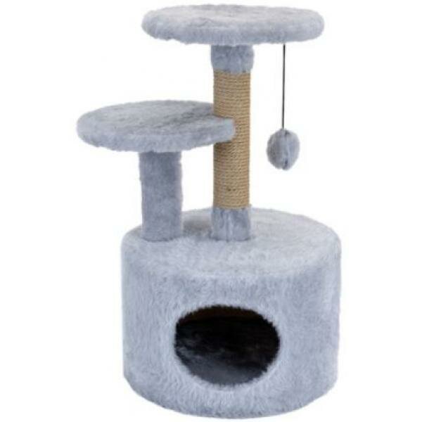 фото Yami-Yami Домик-когтеточка "Куши" круглый с 2-мя полками (столбик джут) 48*40*h65см серый 6 кг
