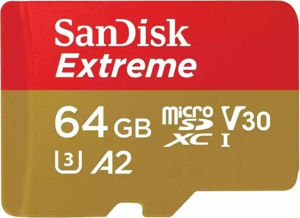 Флеш карта microSD 64GB SanDisk microSDXC Class 10 UHS-I A1 C10 V30 U3 Extreme 170MB/s