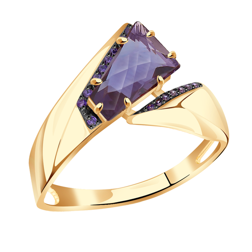 Кольцо Diamant online, золото, 585 проба, фианит, александрит, размер 19.5, фиолетовый