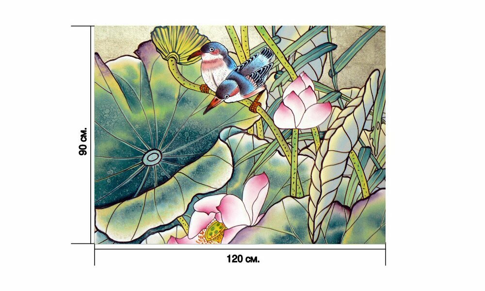 Картина на холсте "Вьетнам, роспись по шелку, декор" с подвесами 120х90 см. для интерьера