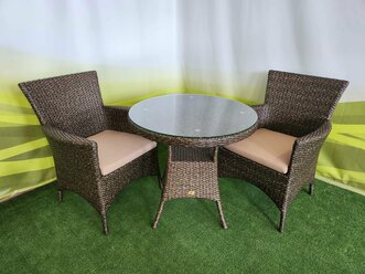 Комплект плетеной мебели из искусственного ротанга "Каури", обеденная зона, 3 предмета, классическое плетение лента, коричневый