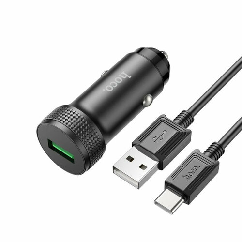 Блок питания автомобильный 1 USB HOCO Z49A, Level, 18Вт, QC3.0, кабель Type-C 1.0м, цвет: черный
