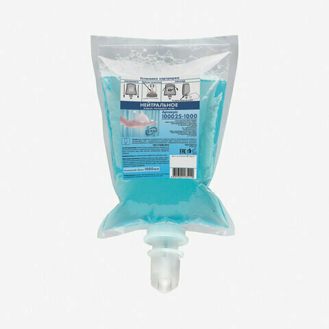 Картридж с жидким мылом-пеной одноразовый (для диспенсеров Tork S4) «Нейтральное» синее 1 л KEMAN