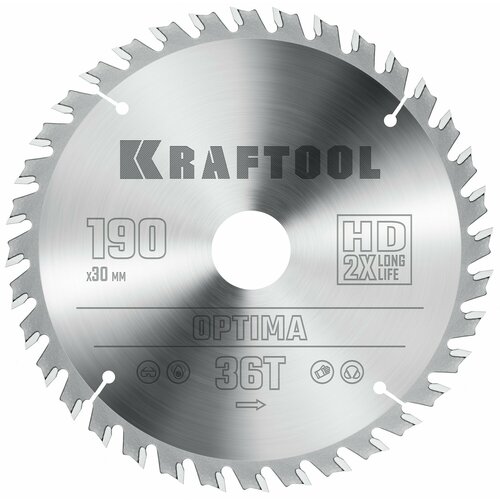 KRAFTOOL Optima, 190 х 30 мм, 36Т, пильный диск по дереву (36951-190-30)