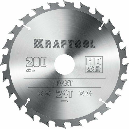 KRAFTOOL Fast, 200 х 32 мм, 24Т, пильный диск по дереву (36950-200-32)