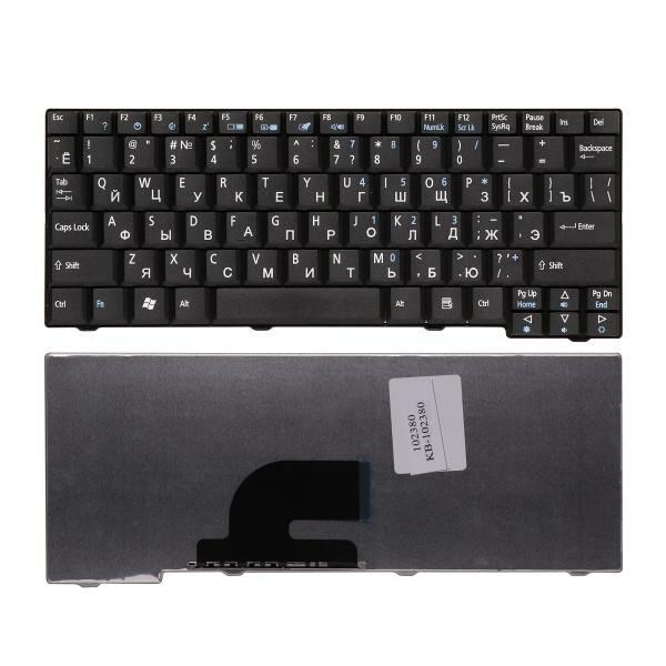 Клавиатура для ноутбука Acer Aspire One 531, A110, A150, D150, ZG5 Series. Плоский Enter. Черная без рамки. PN: 9J. N9482.00R