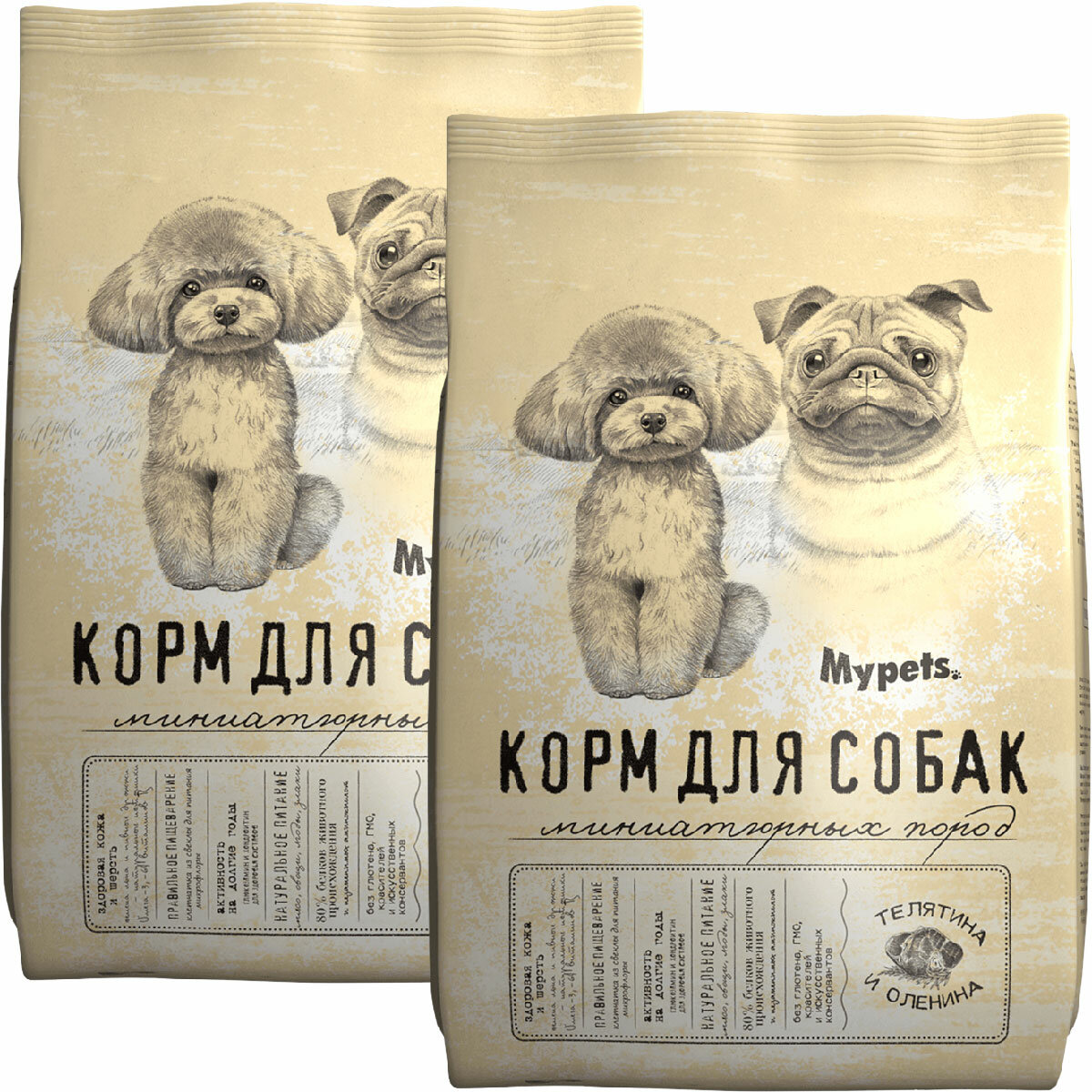 MYPETS для взрослых собак маленьких пород с телятиной и олениной (1,5 + 1,5 кг)