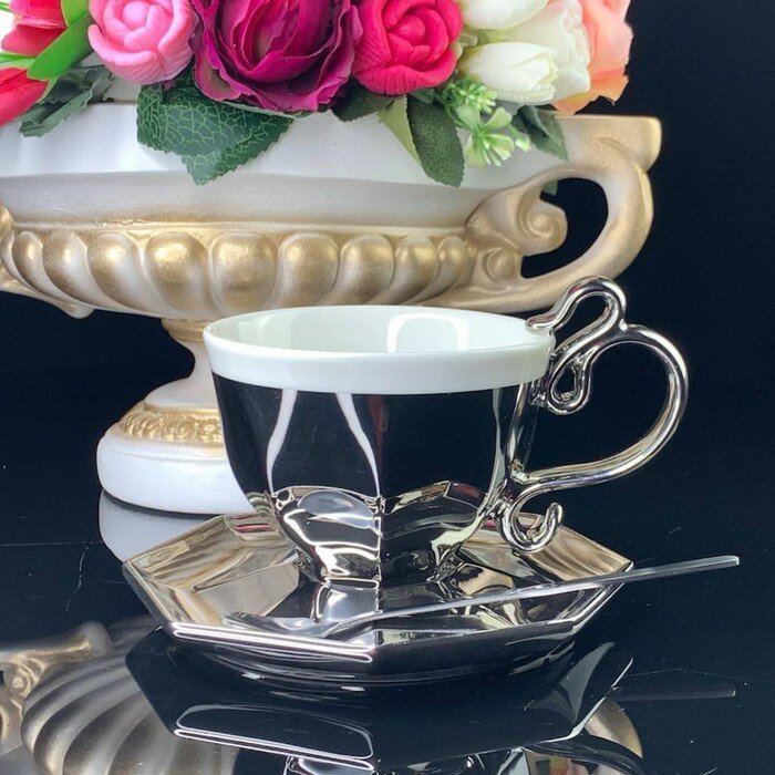 фото Чашка с блюдцем и ложкой Lenardi, 230 мл