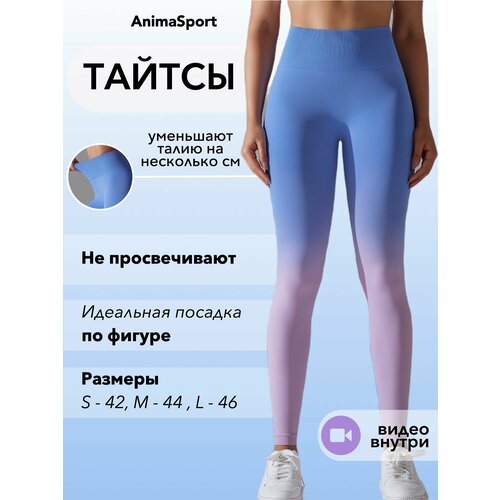 фото Тайтсы animasport, размер 42, голубой, розовый