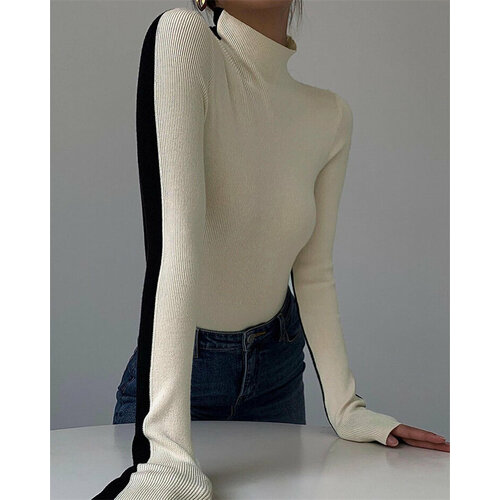 Водолазка, длинный рукав, размер 40, белый, черный