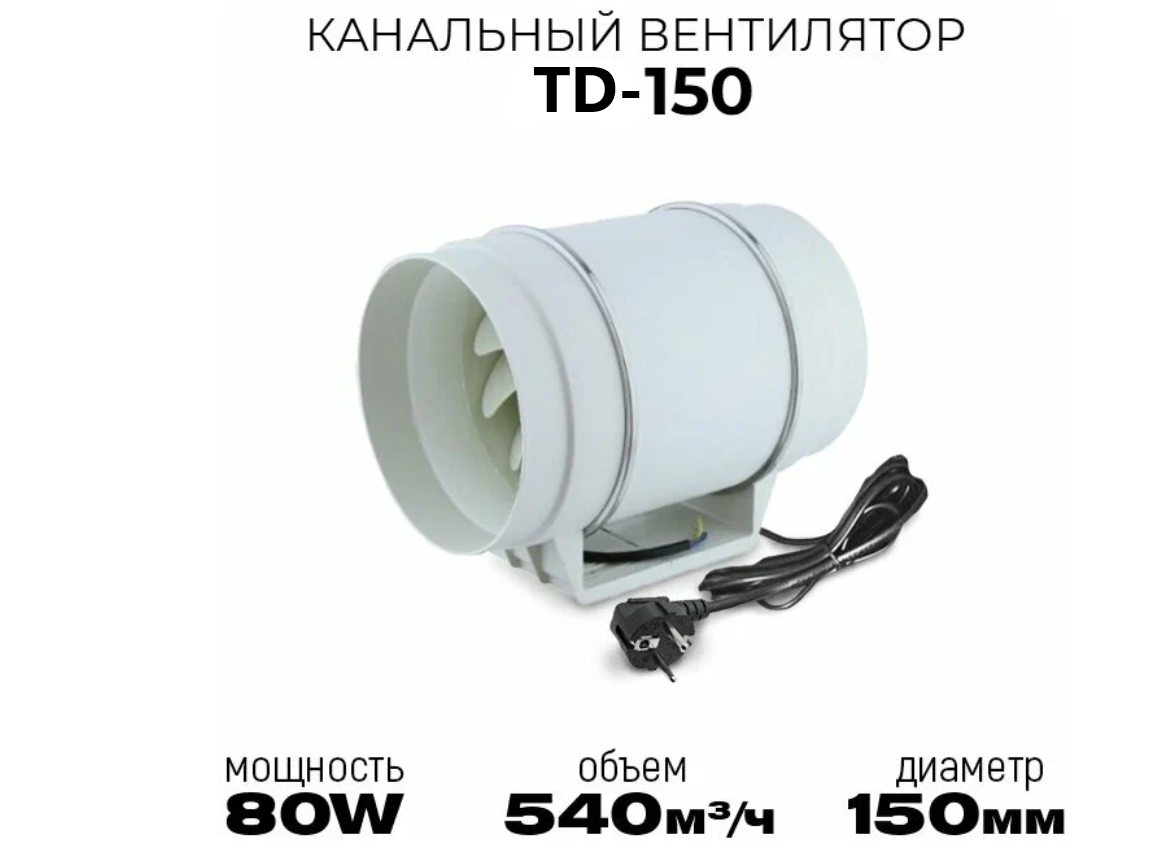 Осевой канальный малошумный вентилятор TD-150 SILENT