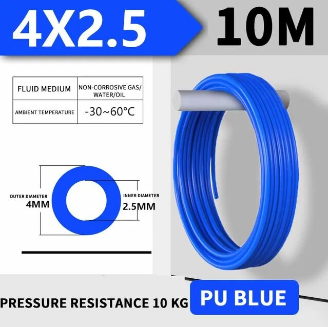 Трубка пневматическая полиуретановая 4 мм диаметр синяя