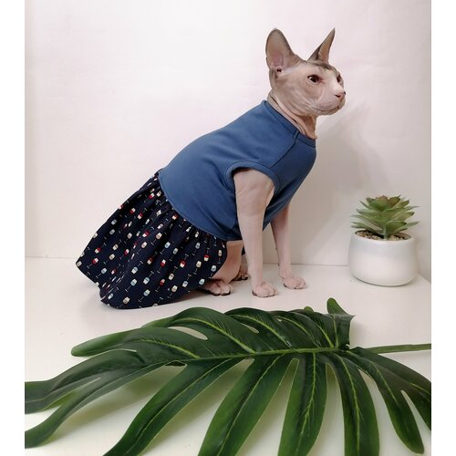 Платье для кошек, размер 30 (длина спины 30см), цвет индиго/ платье для кошек сфинкс / одежда для животных