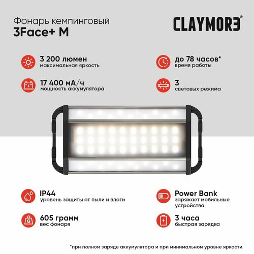 Фонарь кемпинговый CLAYMORE 3Face+ M цв. Silver