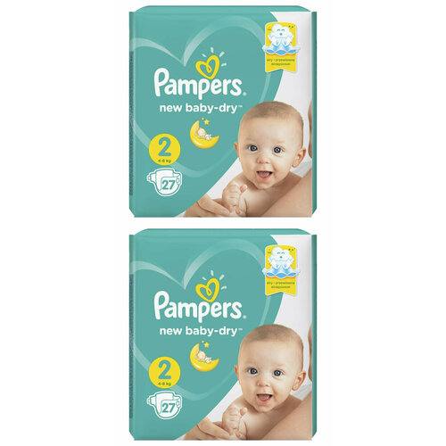 фото Pampers подгузники детские new baby-dry для новорожденных, 4-8 кг, 2 размер, 27 шт, 2 упаковки/