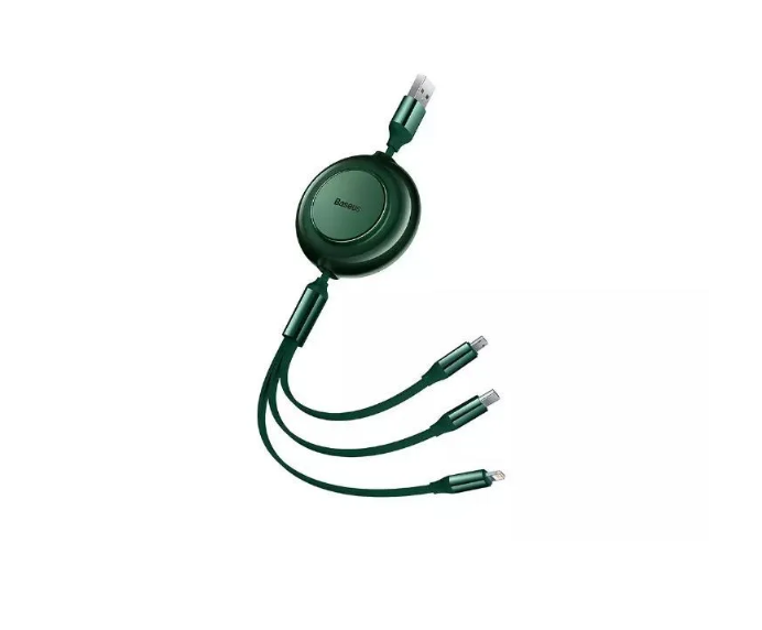 Кабель для зарядки / быстрой зарядки 3 в 1 /универсальная / Выдвижной кабель/ Baseus Bright Mirror Data Cable USB to M+L+C 66W 1.1m Green CAMJ010106