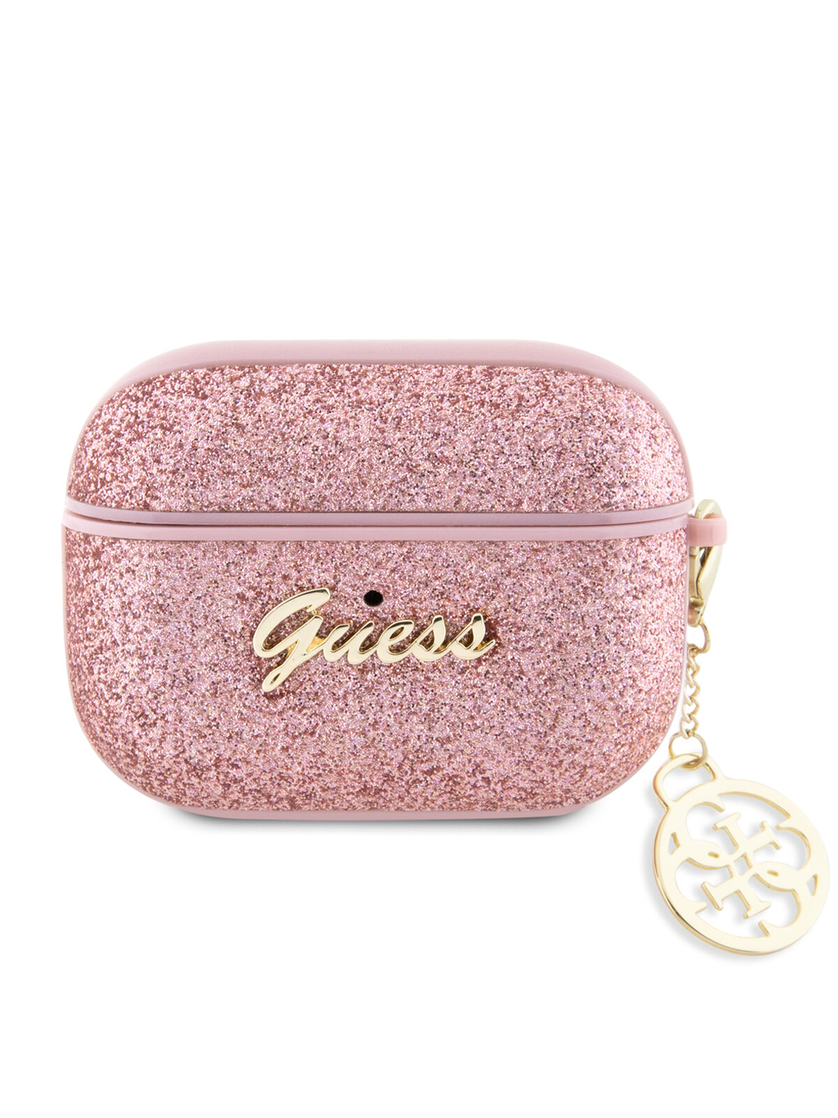 Guess для Airpods Pro чехол Glitter flakes Metal logo with Charm Pink