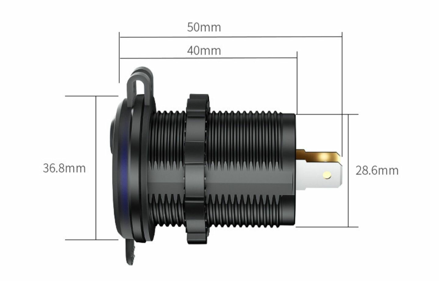 Разъем USB + Type-C врезной c быстрой зарядкой . Розетка с кнопкой включения для катеров авто и мотоциклов, встраиваемая влагозащитная. Цвет подсветки красный. — фото 1
