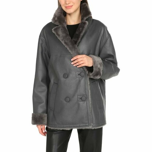 Дубленка Maison David, размер L, серый spring autumn womens long button coat waterproof raincoat jacket fashion ladies outdoor wind rain forest jackets coat