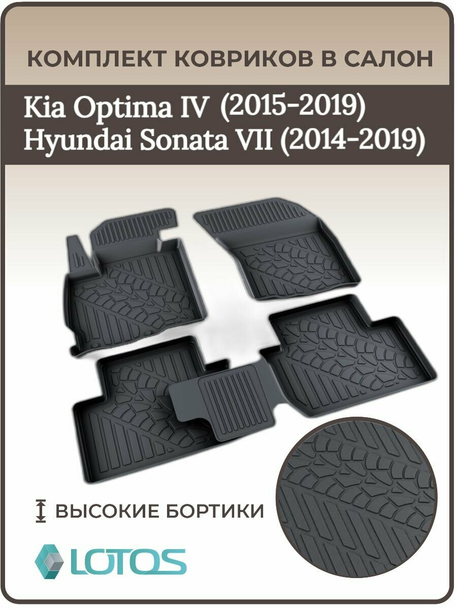 Коврики в салон Kia Optima седан IV 2015 - 2019, Hyundai Sonata VII LF 2014-2019 /Ковры салона хендай соната, киа оптима