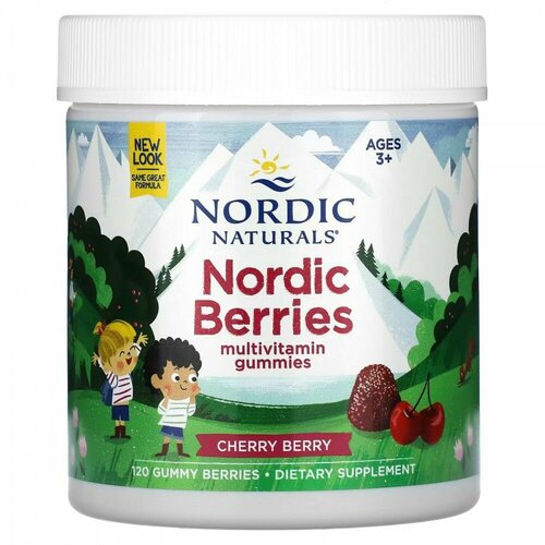 Nordic Naturals, Nordic Berries, мультивитамины для детей от 3 лет, вишня, 120 жевательных конфет nordic naturals nordic berries мультивитаминные жевательные конфеты оригинальный вкус 200 жевательных ягодных конфет