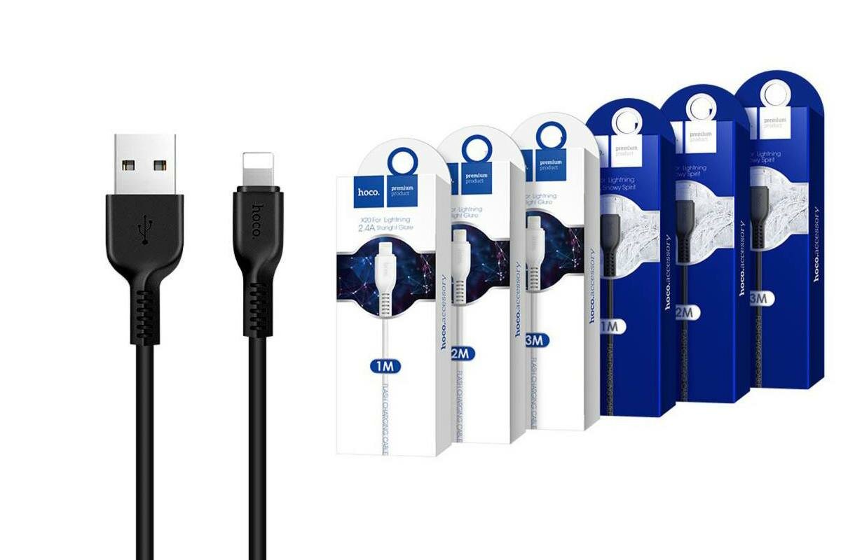 Кабель Hoco X20 Flash USB - Lightning, 3 м, 1 шт, черный