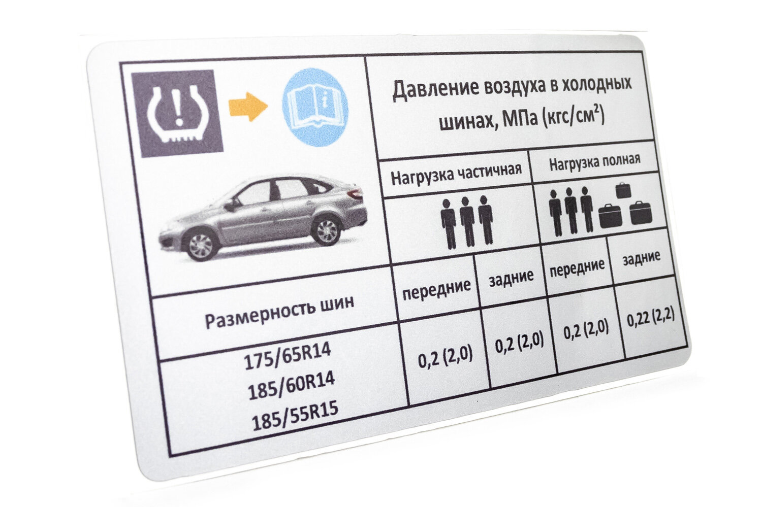 Наклейка информационная о рекомендуемом давлении в шинах на Лада Гранта, Гранта FL лифтбек