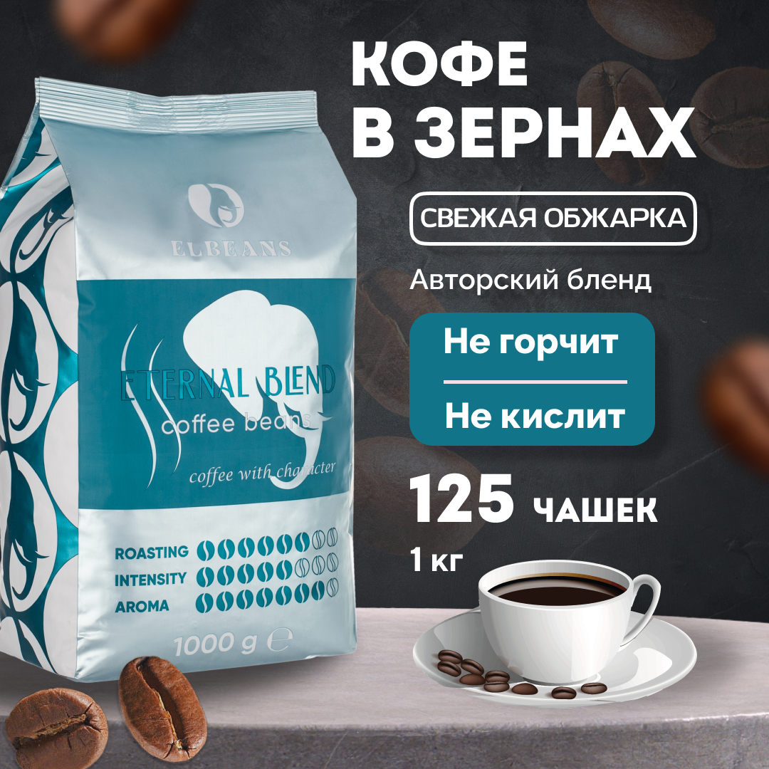 Кофе в зернах Elbeans Eternal Blend, Arabica 90% и Robusta 10%, для турки и кофемашины, 1 кг