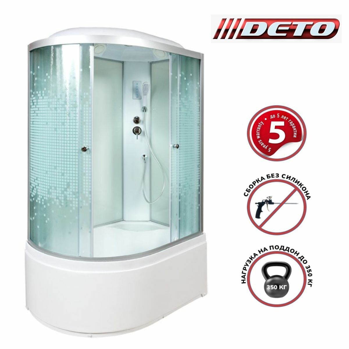 фото Душевая кабина Deto L920R (120x80x215) высокий поддон, стекло узорчатое, правая, с электрикой