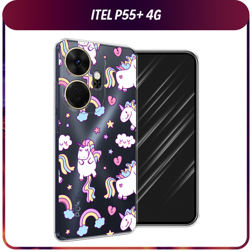 Силиконовый чехол на Itel P55+ 4G / Ител Р55+ 4G Sweet unicorns dreams, прозрачный силиконовый чехол на itel p55 4g ител р55 4g ушастый мопс