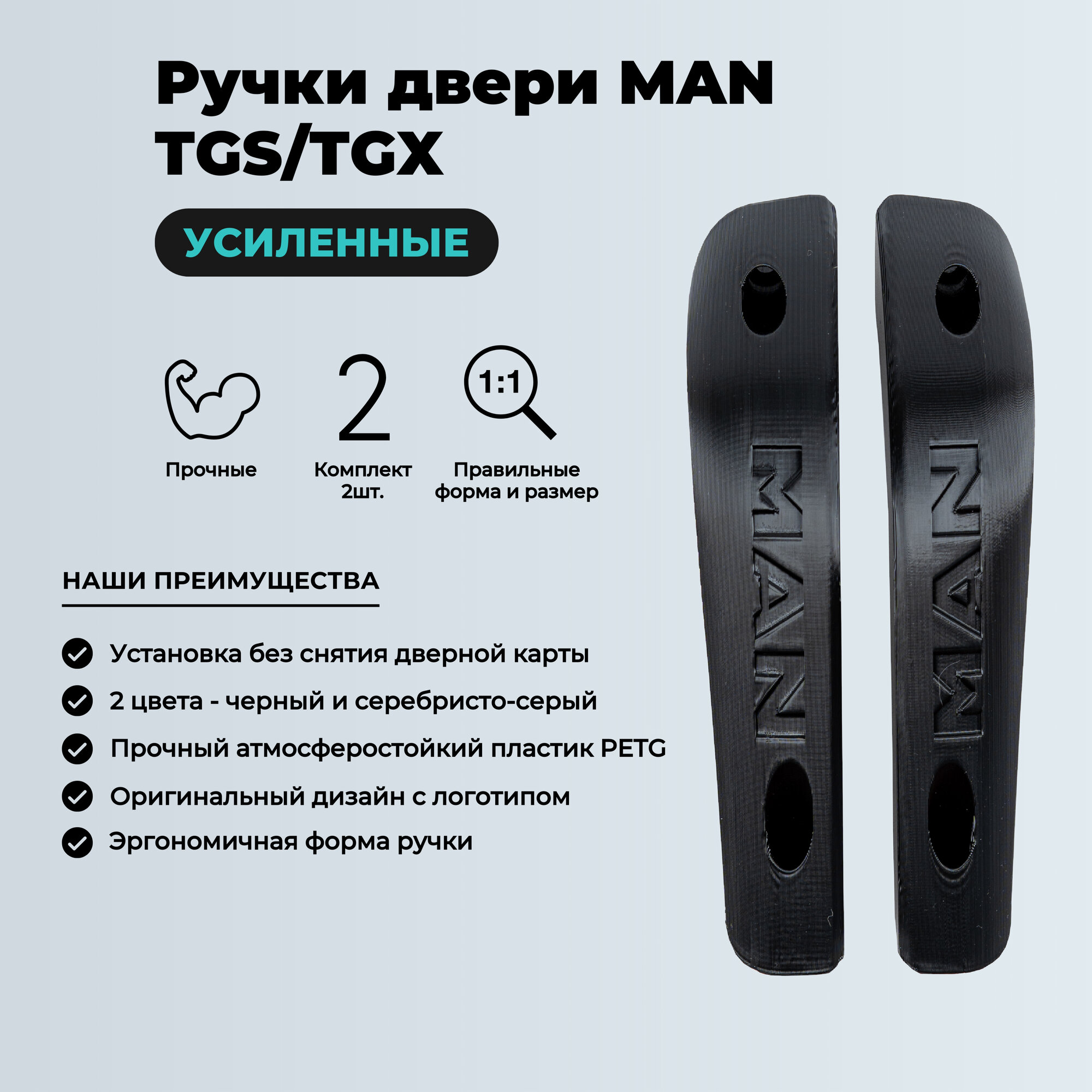 Ручки дверей MAN TGS TGX чёрные внутренняя(комплект, 2шт, с логотипом, ман тгс, тгх)