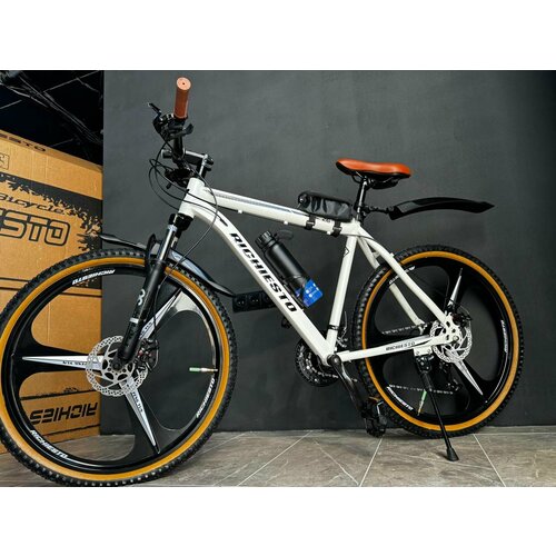 Велосипед горный RICHIESTO 26 колёса Литые диски ТРИ луча Взрослый Подростковый Спортивный белый с коричневым 25500₽