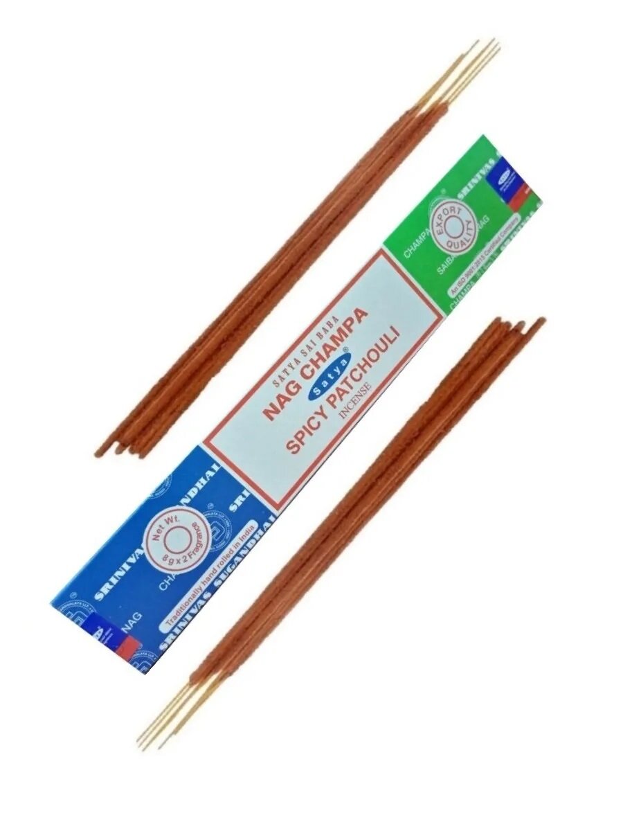 Satya COMBO NAG CHAMPA + SPICY PATCHOULI (Благовония комбо НАГ чампа + пряный пачули, Сатья), 16 г.