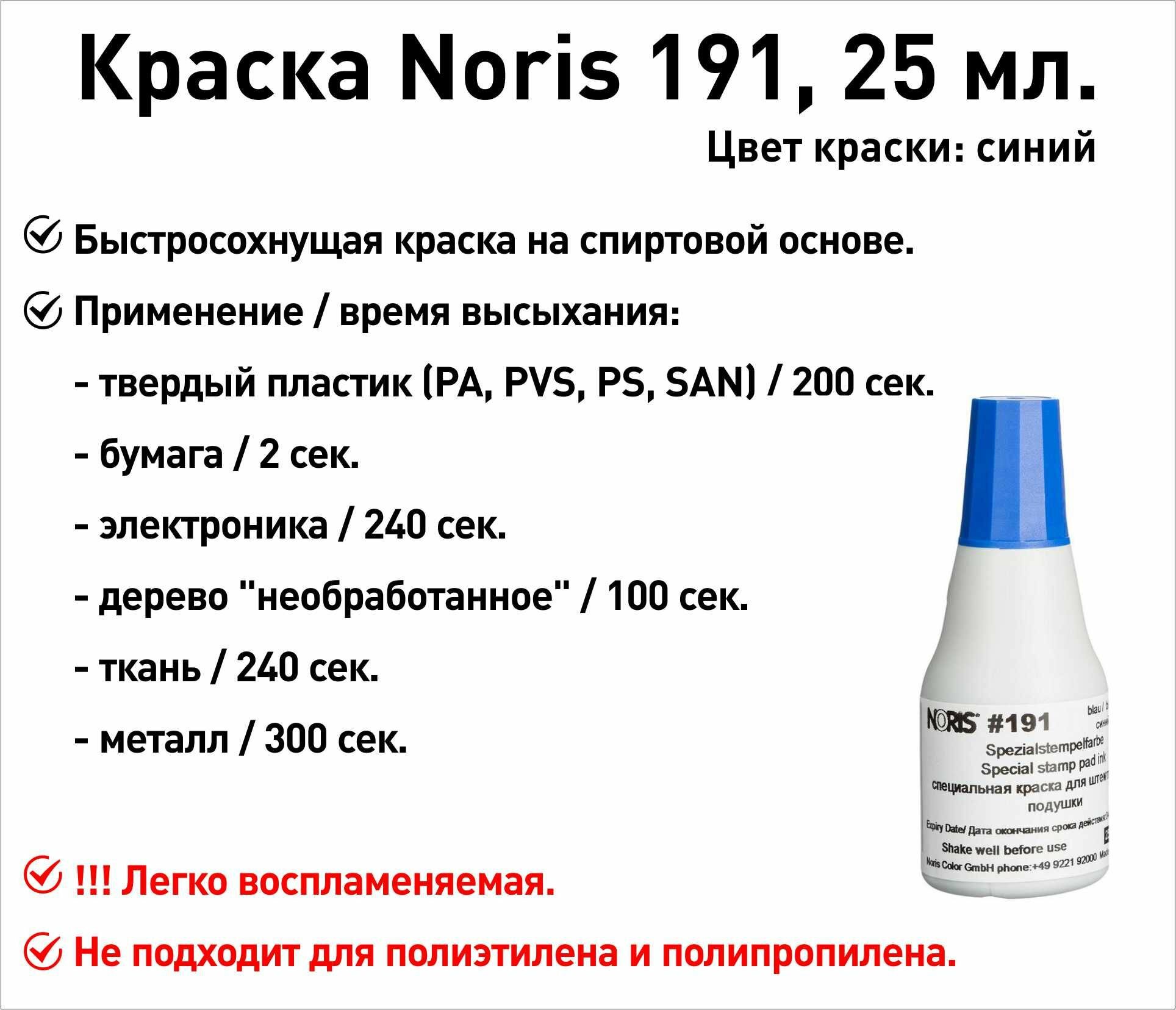 Синяя Noris 191 краска штемпельная 25 мл